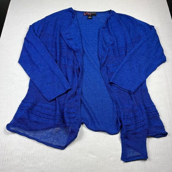 Peck & Peck Linen Blend Cardigan Blue Draped Open Front Long Sleeve Sweater XL - Picture 1 of 10